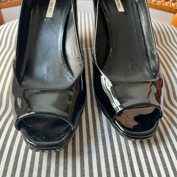 vintage Miu Miu black patent peep toe wedges size 37 Brand New NIB - Picture 5 of 11